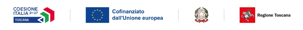 Loghi Coesione Italia 21-27 Toscana, Unione Europea e dicitura "Cofinanziato dall'Unione Europea", loghi Repubblica Italiana e Regione Toscana