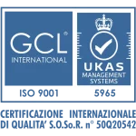 Marchio certificazione qualità ISO 9001 rilasciato a Sosor da GCL International e Ukas Management Systems